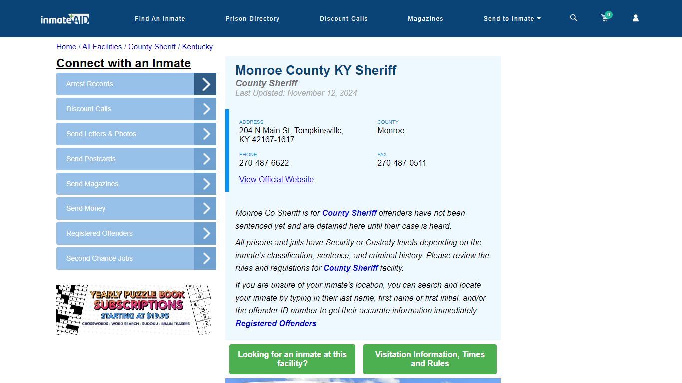 Monroe County KY Correctional Center - Inmate Locator